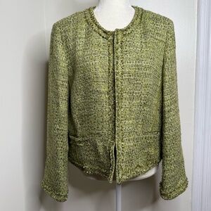 Talbots Petites Open Front Blazer Jacket Green Size 16 Italian Fabric